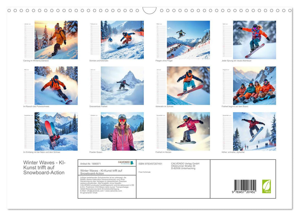 Winter Waves - KI-Kunst trifft auf Snowboard-Action (CALVENDO Wandkalender 2025)