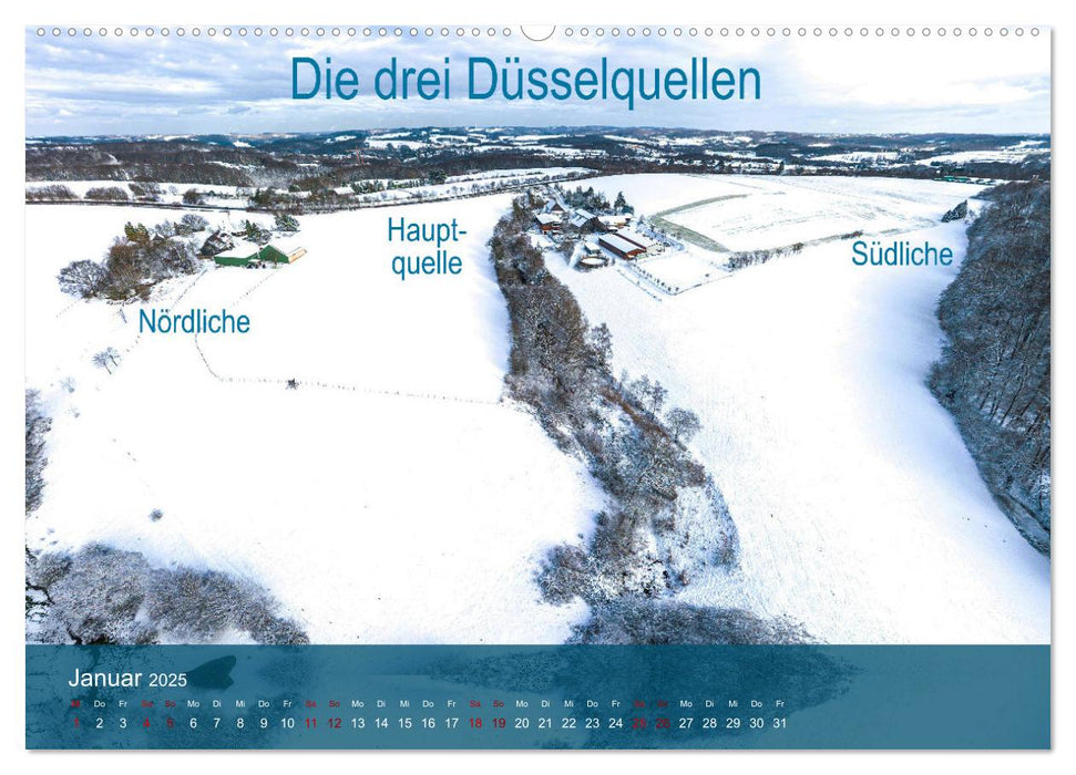 Die Düssel von den Quellen bis zu den Mündungen (CALVENDO Wandkalender 2025)