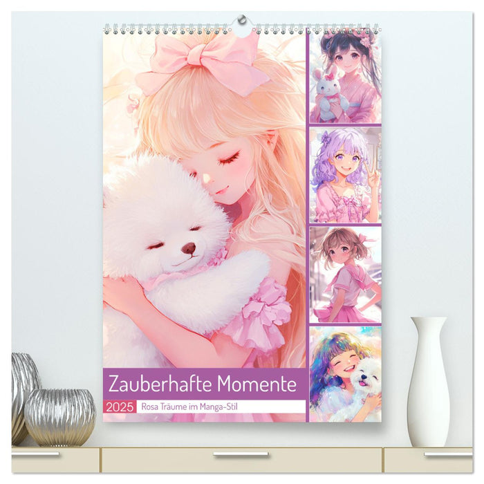 Zauberhafte Momente. Rosa Träume im Manga-Stil (CALVENDO Premium Wandkalender 2025)