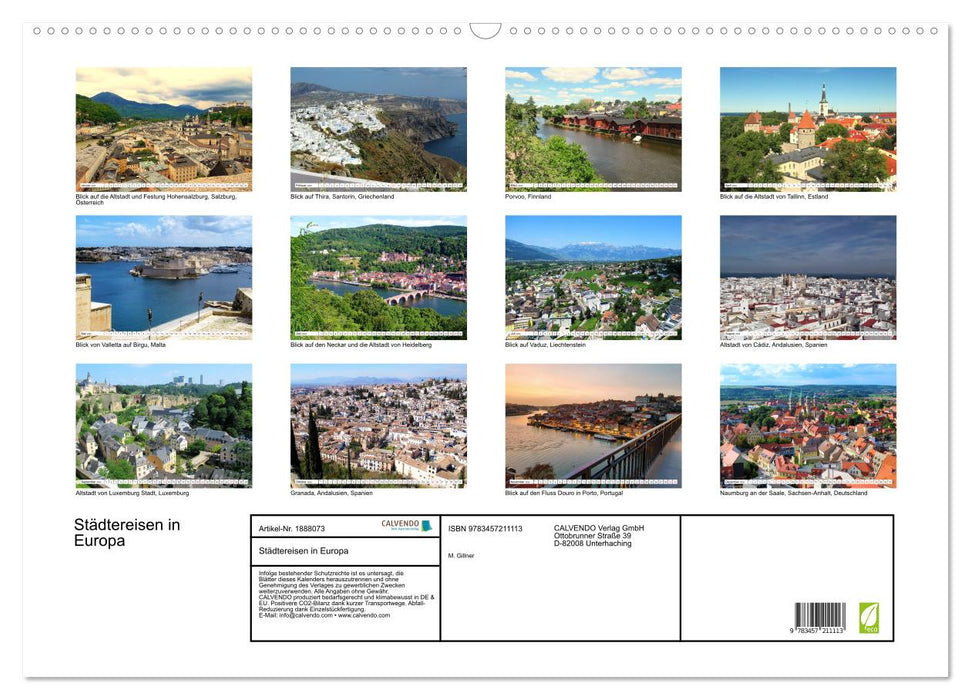 Städtereisen in Europa (CALVENDO Wandkalender 2025)