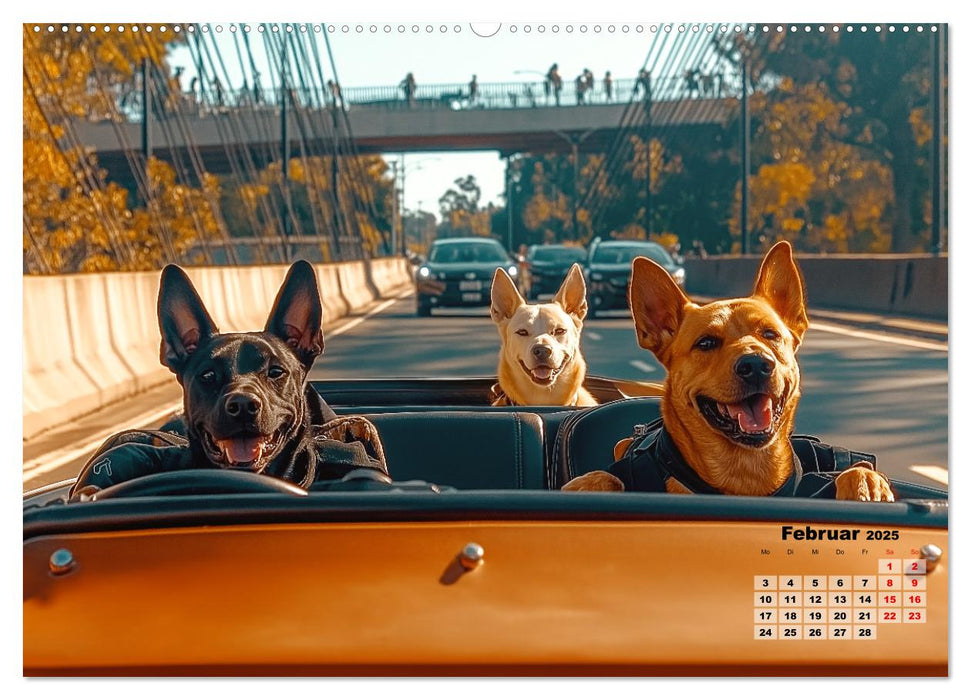 Süße Hunde cruisen - durch das Jahr mit dem Hundekalender (CALVENDO Premium Wandkalender 2025)