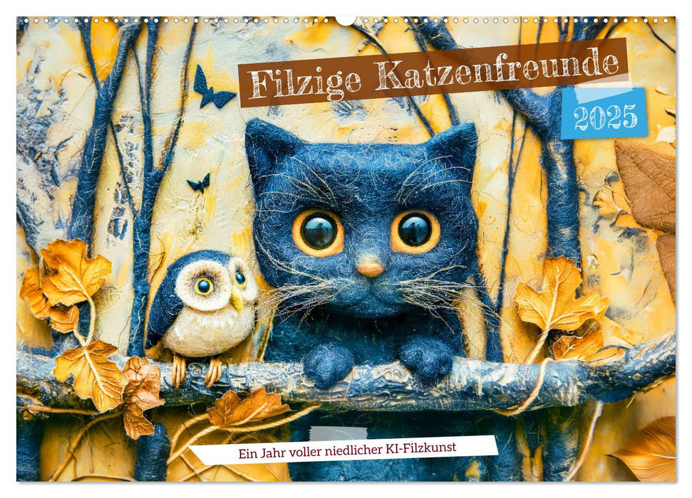 Filzige Katzenfreunde - Ein Jahr voller niedlicher KI-Filzkunst (CALVENDO Wandkalender 2025)