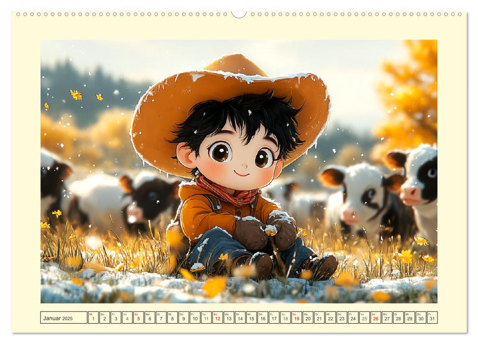 Kleine Farmer. Niedliche Jungs mit ihren tierischen Freunden (CALVENDO Premium Wandkalender 2025)