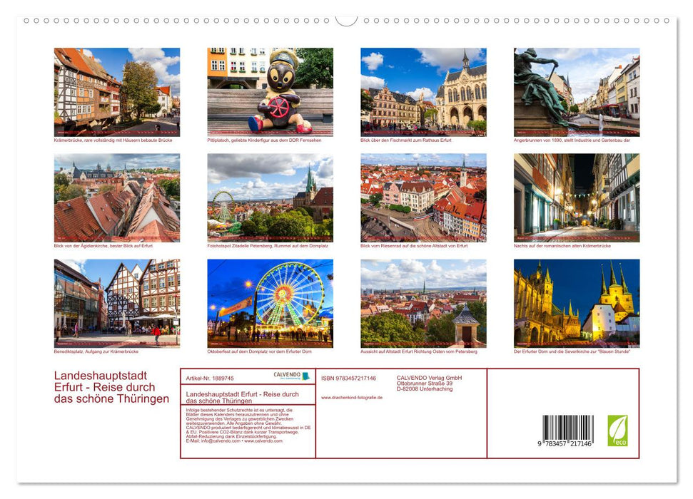 Landeshauptstadt Erfurt - Reise durch das schöne Thüringen (CALVENDO Premium Wandkalender 2025)