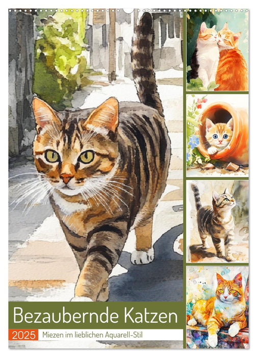 Bezaubernde Katzen. Miezen im lieblichen Aquarell-Stil (CALVENDO Wandkalender 2025)