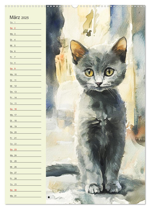 Bezaubernde Katzen. Miezen im lieblichen Aquarell-Stil (CALVENDO Wandkalender 2025)