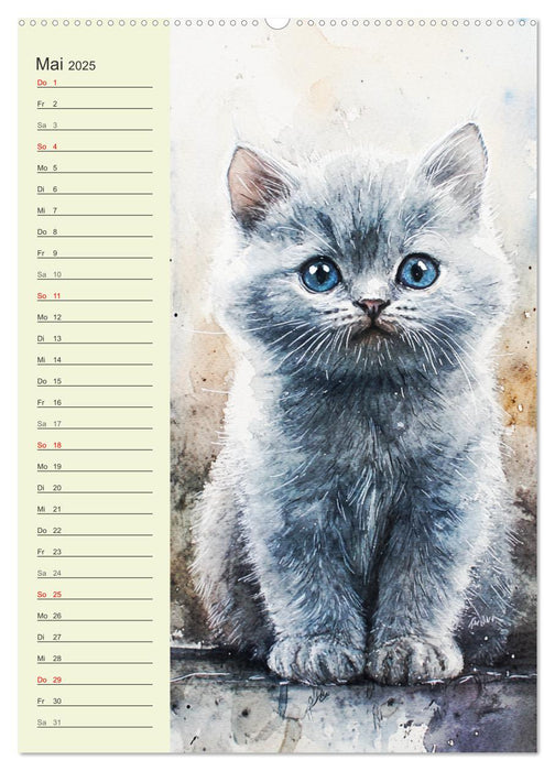 Bezaubernde Katzen. Miezen im lieblichen Aquarell-Stil (CALVENDO Wandkalender 2025)