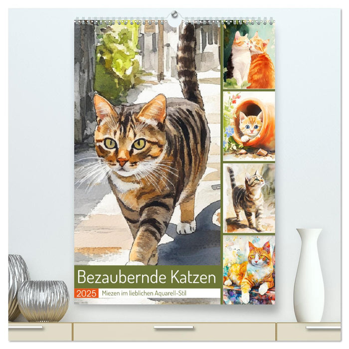 Bezaubernde Katzen. Miezen im lieblichen Aquarell-Stil (CALVENDO Premium Wandkalender 2025)