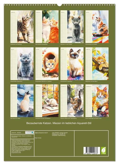 Bezaubernde Katzen. Miezen im lieblichen Aquarell-Stil (CALVENDO Premium Wandkalender 2025)