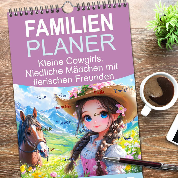 Kleine Cowgirls. Niedliche Mädchen mit tierischen Freunden (CALVENDO Familienplaner 2025)