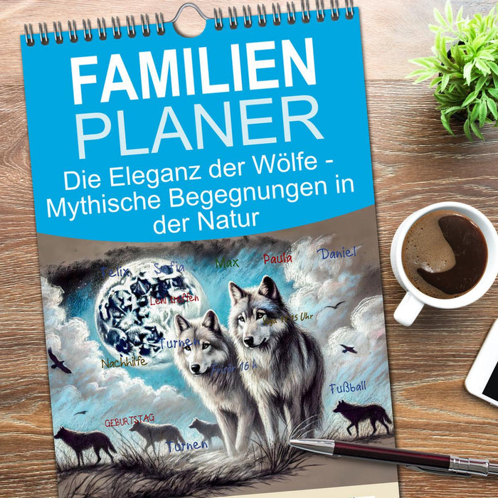 Die Eleganz der Wölfe - Mythische Begegnungen in der Natur (CALVENDO Familienplaner 2025)