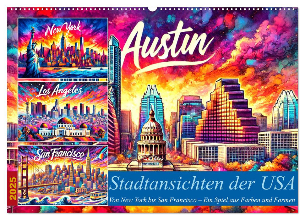 Stadtansichten der USA in Tusche (CALVENDO Wandkalender 2025)