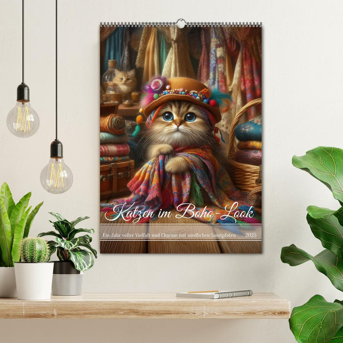 Katzen im Boho-Look - Ein Jahr voller Vielfalt und Charme mit niedlichen Samtpfoten (CALVENDO Wandkalender 2025)