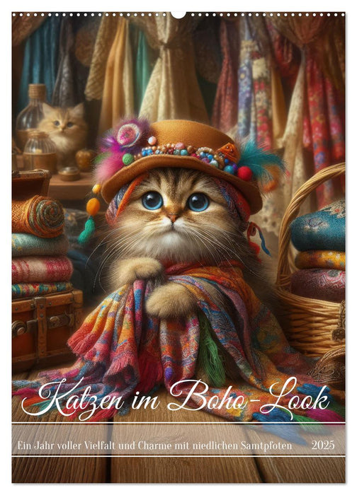 Katzen im Boho-Look - Ein Jahr voller Vielfalt und Charme mit niedlichen Samtpfoten (CALVENDO Wandkalender 2025)