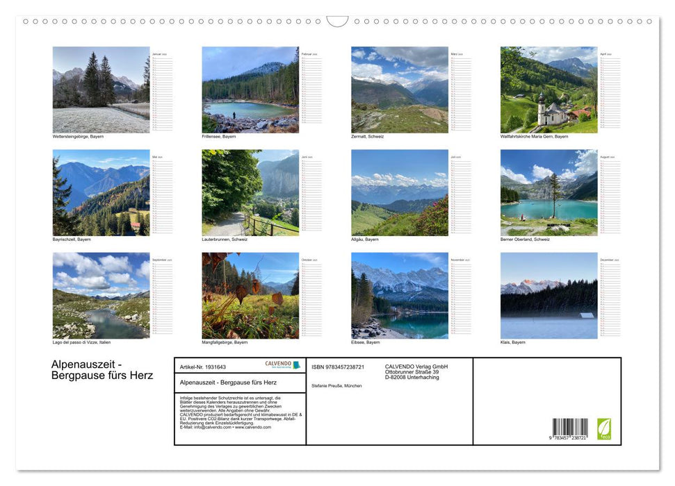 Alpenauszeit - Bergpause fürs Herz (CALVENDO Wandkalender 2025)