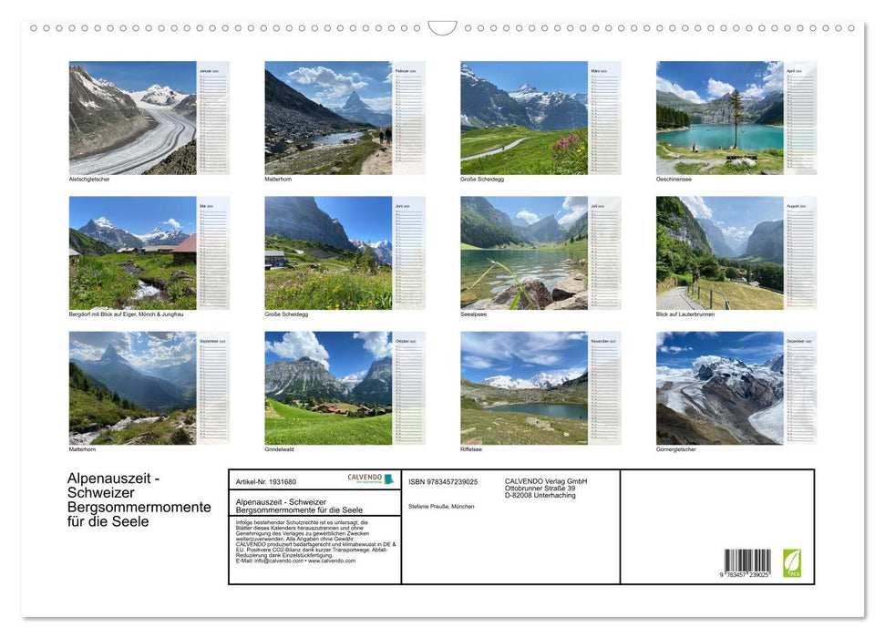 Alpenauszeit - Schweizer Bergsommermomente für die Seele (CALVENDO Wandkalender 2025)