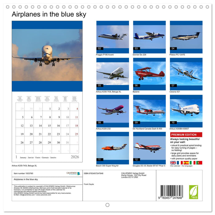 Airplanes in the blue sky (CALVENDO Monthly Calendar 2026)