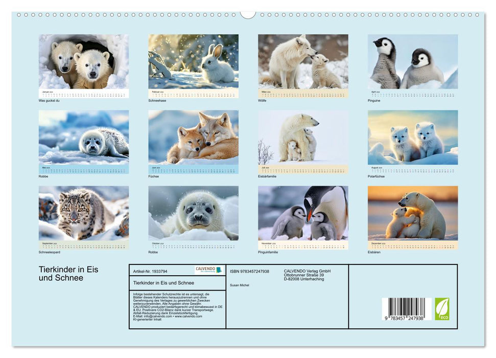 Tierkinder in Eis und Schnee (CALVENDO Premium Wandkalender 2026)