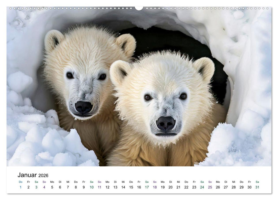 Tierkinder in Eis und Schnee (CALVENDO Premium Wandkalender 2026)