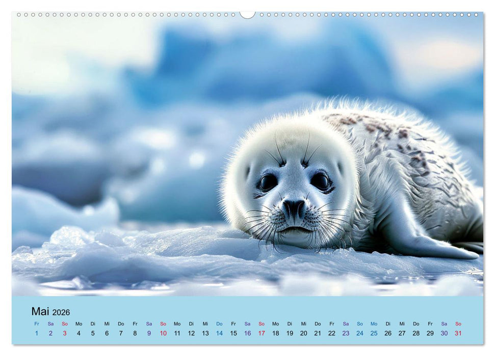 Tierkinder in Eis und Schnee (CALVENDO Premium Wandkalender 2026)