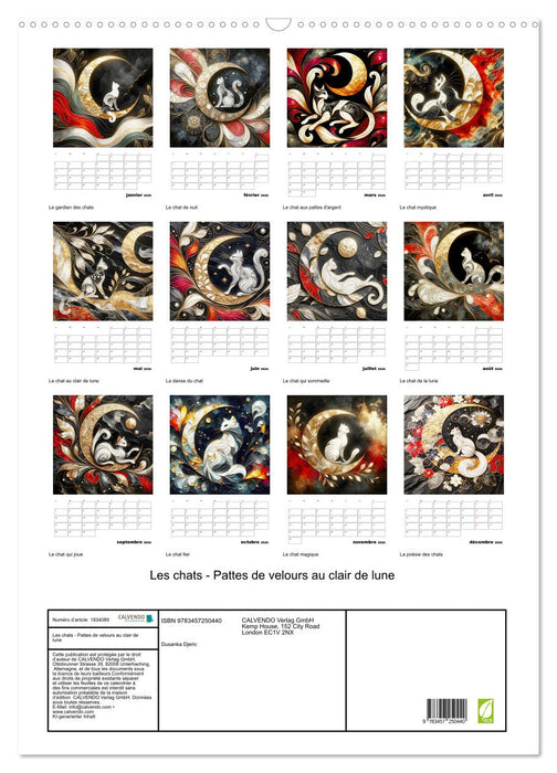 Les chats - Pattes de velours au clair de lune (CALVENDO Calendrier mensuel 2026)
