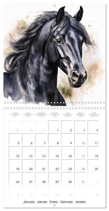 Portraits de chevaux à l'aquarelle (CALVENDO Calendrier mensuel 2026)