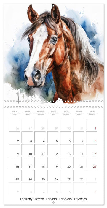 Portraits de chevaux à l'aquarelle (CALVENDO Calendrier mensuel 2026)