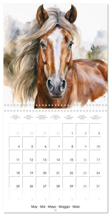 Portraits de chevaux à l'aquarelle (CALVENDO Calendrier mensuel 2026)
