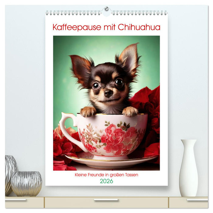 Kaffeepause mit Chihuahua - Kleine Freunde in großen Tassen (CALVENDO Premium Wandkalender 2026)