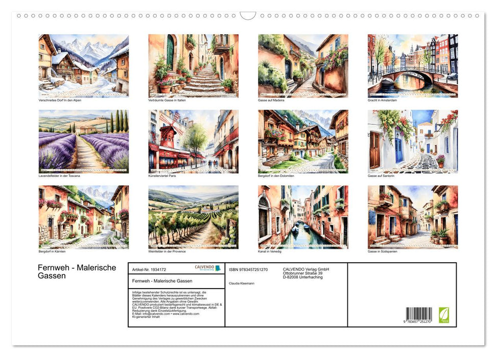 Fernweh - Malerische Gassen (CALVENDO Wandkalender 2026)