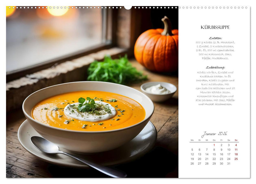 Kürbiszeit - Ein Jahr voller Rezepte und Inspirationen (CALVENDO Premium Wandkalender 2026)