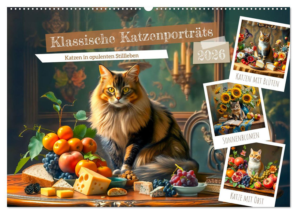 Klassische Katzenporträts - Katzen in opulenten Stillleben (CALVENDO Wandkalender 2026)