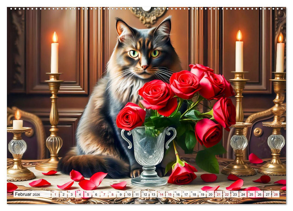 Klassische Katzenporträts - Katzen in opulenten Stillleben (CALVENDO Premium Wandkalender 2026)