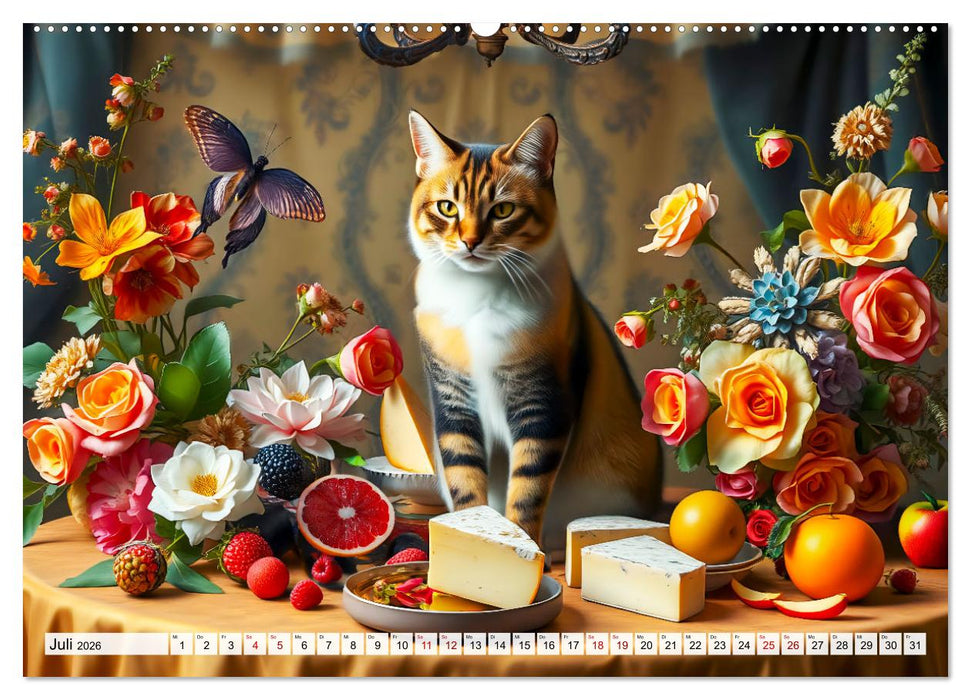 Klassische Katzenporträts - Katzen in opulenten Stillleben (CALVENDO Premium Wandkalender 2026)