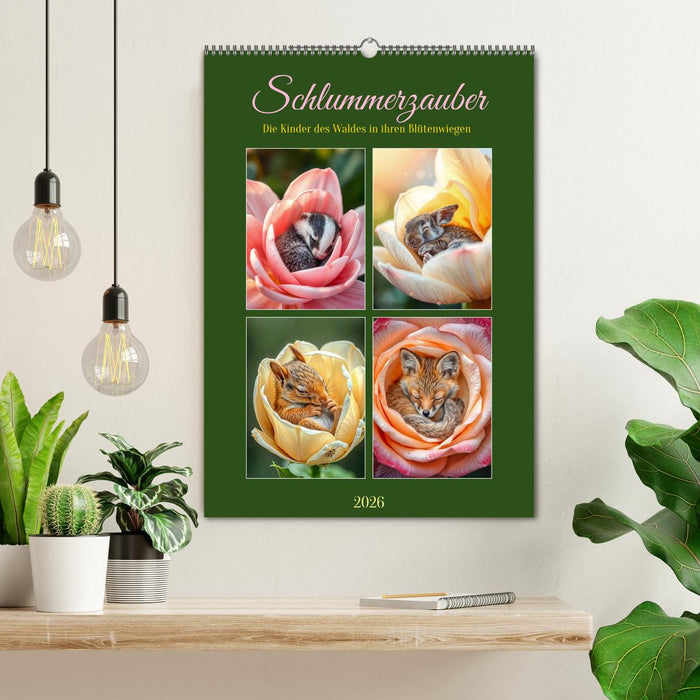 Schlummerzauber - Die Kinder des Waldes in ihren Blütenwiegen (CALVENDO Wandkalender 2026)