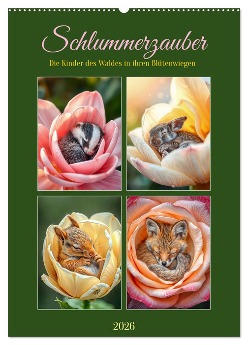 Schlummerzauber - Die Kinder des Waldes in ihren Blütenwiegen (CALVENDO Wandkalender 2026)