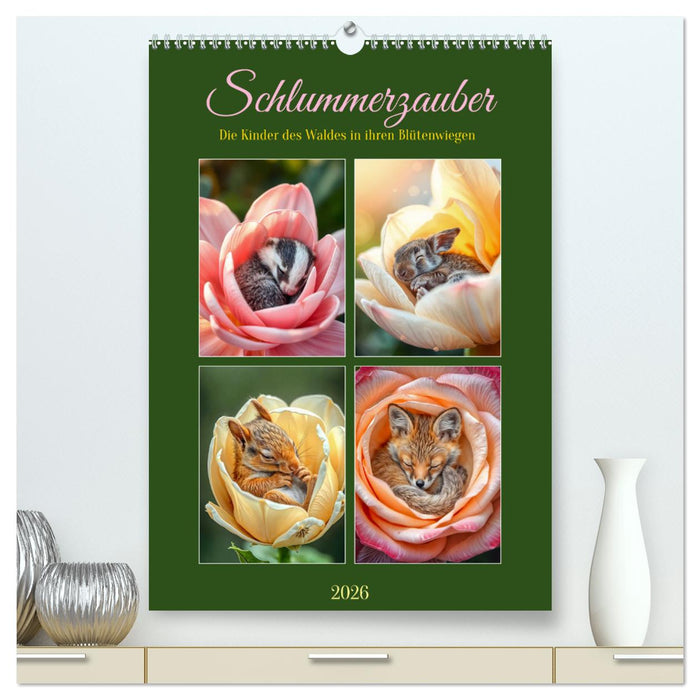 Schlummerzauber - Die Kinder des Waldes in ihren Blütenwiegen (CALVENDO Premium Wandkalender 2026)