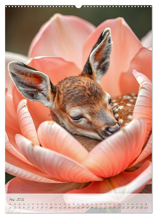 Schlummerzauber - Die Kinder des Waldes in ihren Blütenwiegen (CALVENDO Premium Wandkalender 2026)