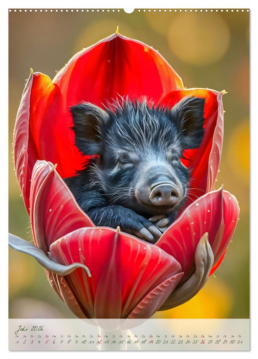 Schlummerzauber - Die Kinder des Waldes in ihren Blütenwiegen (CALVENDO Premium Wandkalender 2026)