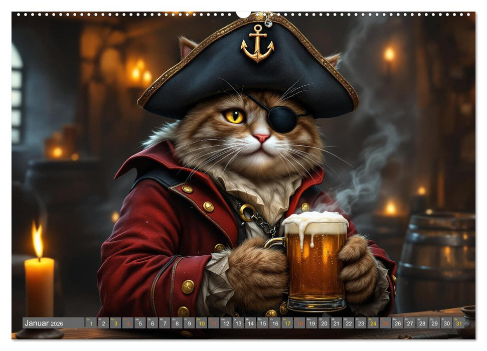 Piratenkatzen- Samtpfoten auf Kaperfahrt (CALVENDO Premium Wandkalender 2026)
