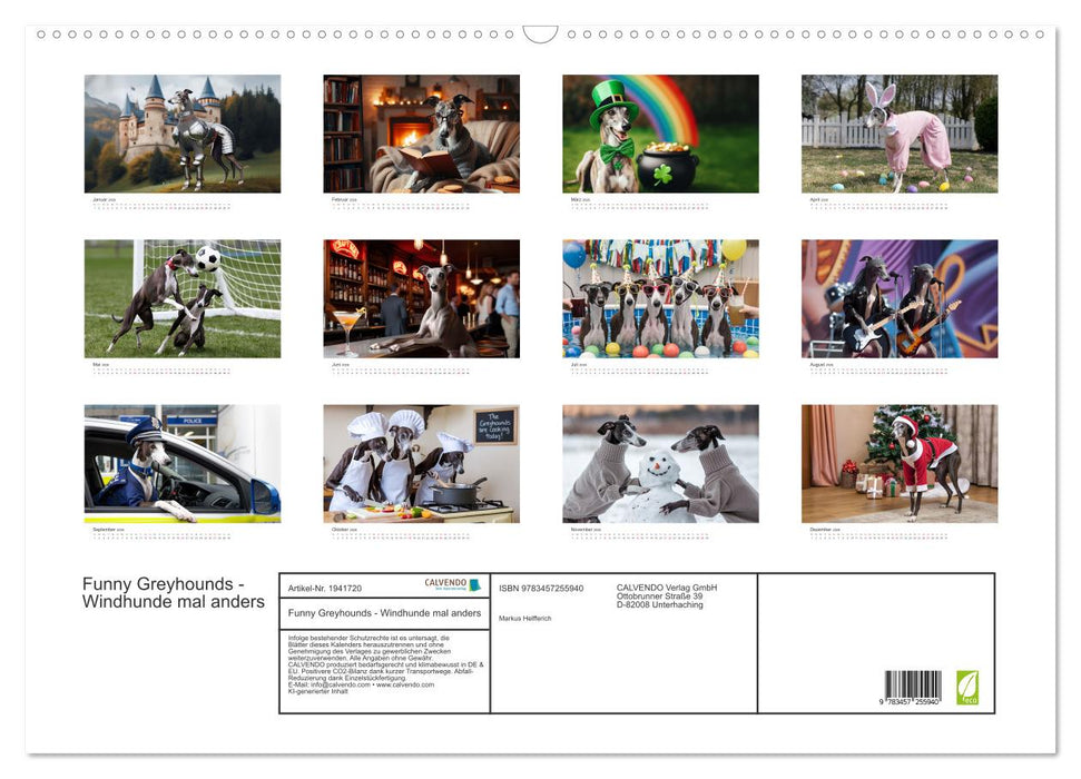 Funny Greyhounds - Windhunde mal anders (CALVENDO Wandkalender 2026)