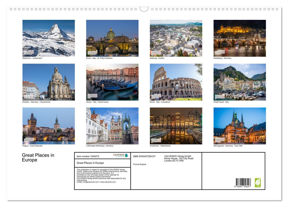 Great Places in Europe (CALVENDO Monthly Calendar 2026)