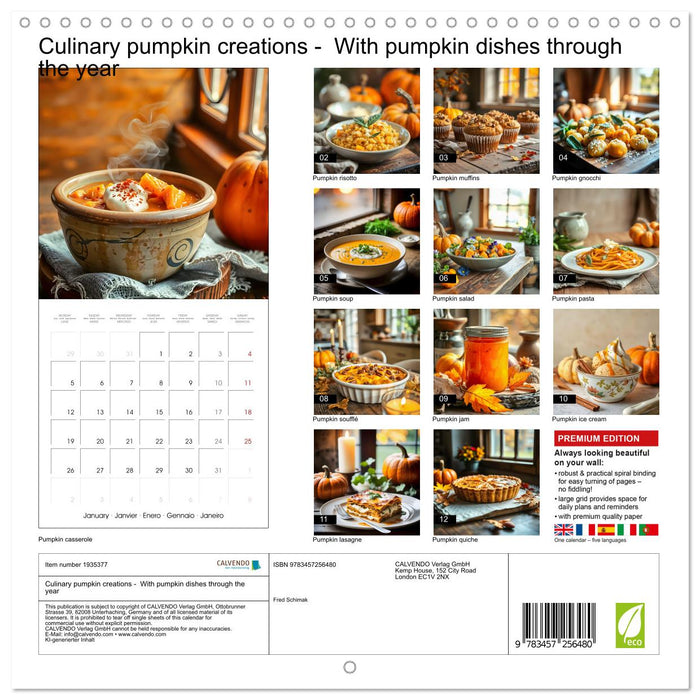 Culinary pumpkin creations - With pumpkin dishes through the year (CALVENDO Monthly Calendar 2026)
