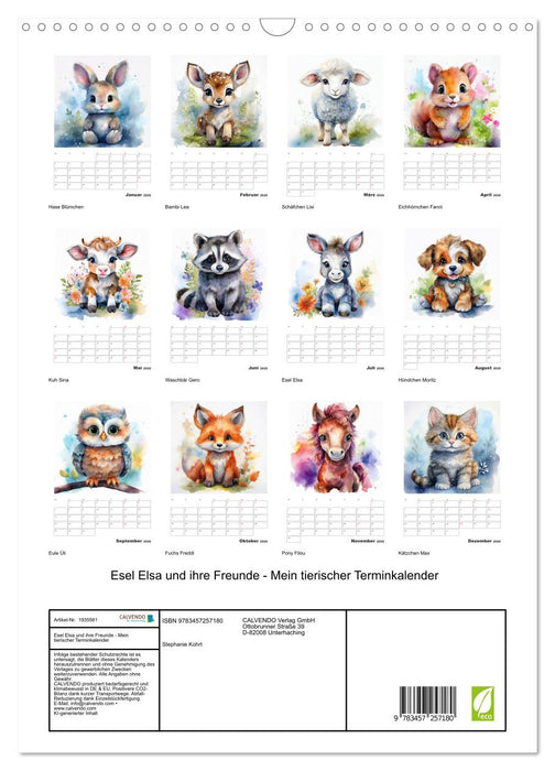Esel Elsa und ihre Freunde - Mein tierischer Terminkalender (CALVENDO Wandkalender 2026)