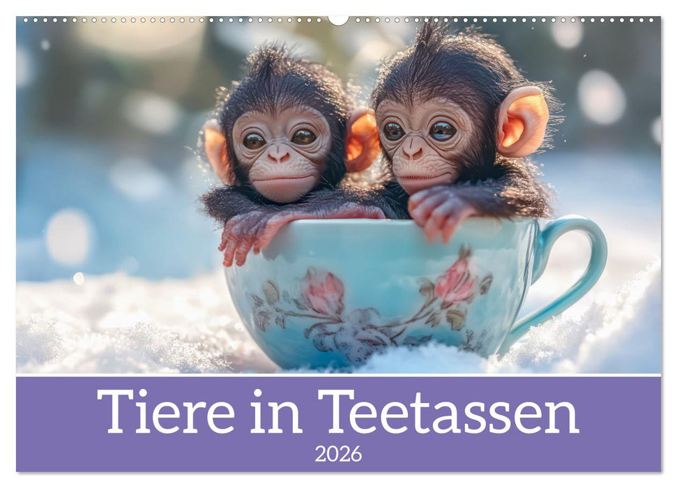 Tiere in Teetassen (CALVENDO Wandkalender 2026)