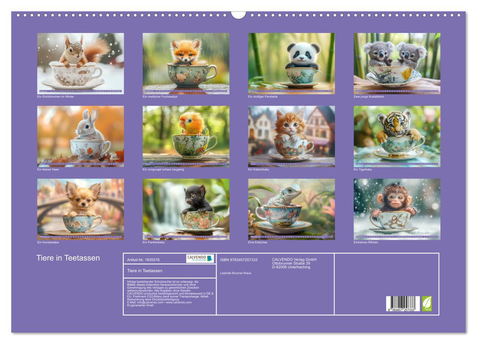 Tiere in Teetassen (CALVENDO Wandkalender 2026)