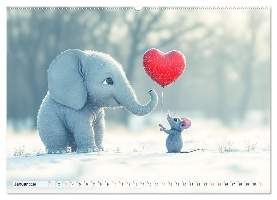 Der rote Luftballon - Elefant und Maus zeigen Dir das Jahr (CALVENDO Wandkalender 2026)