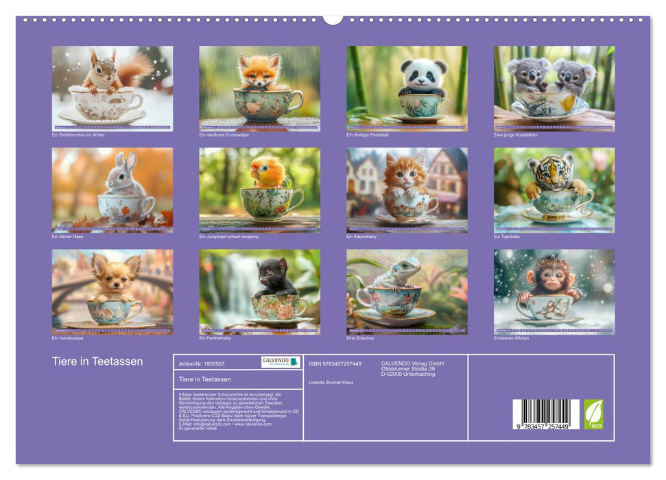 Tiere in Teetassen (CALVENDO Premium Wandkalender 2026)