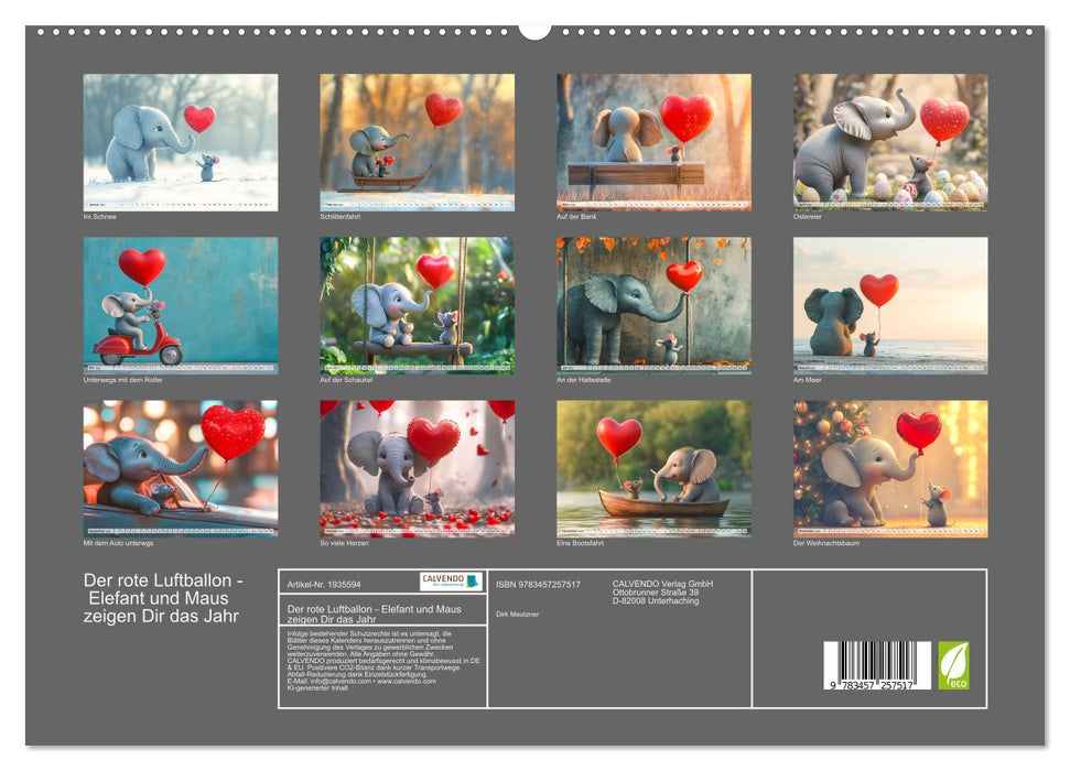 Der rote Luftballon - Elefant und Maus zeigen Dir das Jahr (CALVENDO Premium Wandkalender 2026)