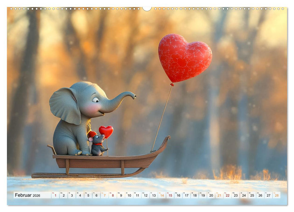 Der rote Luftballon - Elefant und Maus zeigen Dir das Jahr (CALVENDO Premium Wandkalender 2026)